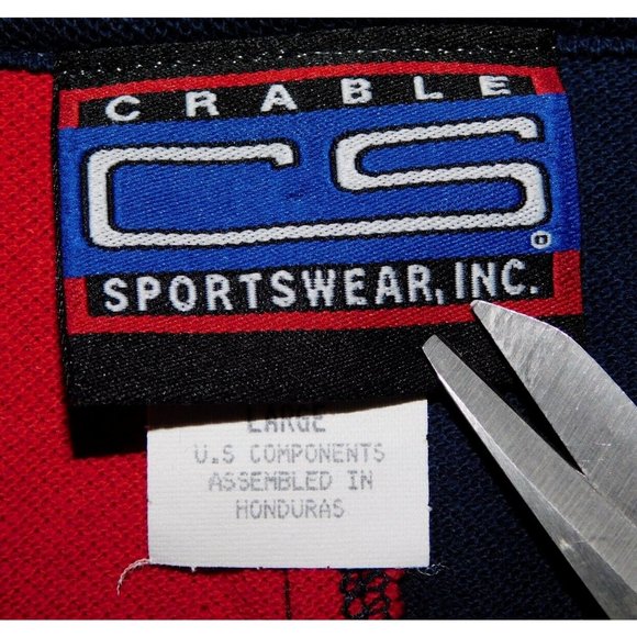 VTG Crable Sportswear Red Blue MLB Atlanta Braves Color Block Polo Shirt Men L - Picture 2 of 11